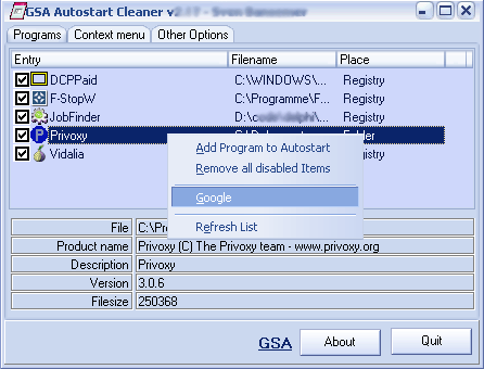 GSA Autostart Cleaner 2.42 screenshot