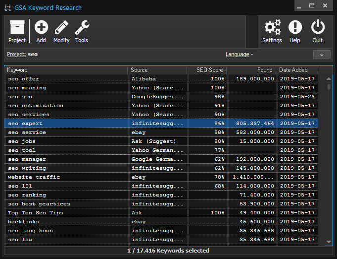 GSA Keyword Research screenshot