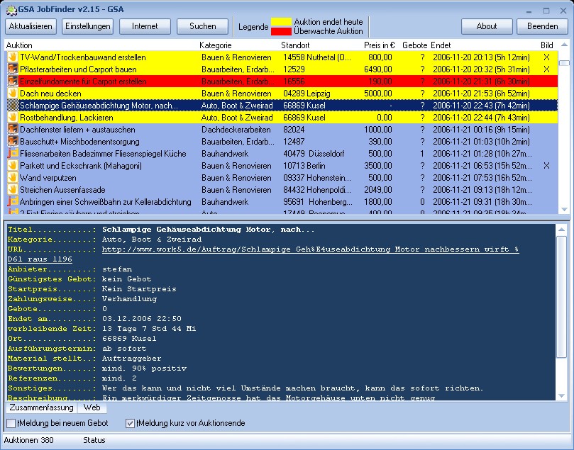 GSA JobFinder screenshot